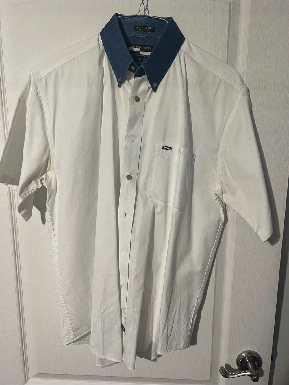 Tommy Bahama White Short-Sleeve Button-Down with Blue Contrast Collar